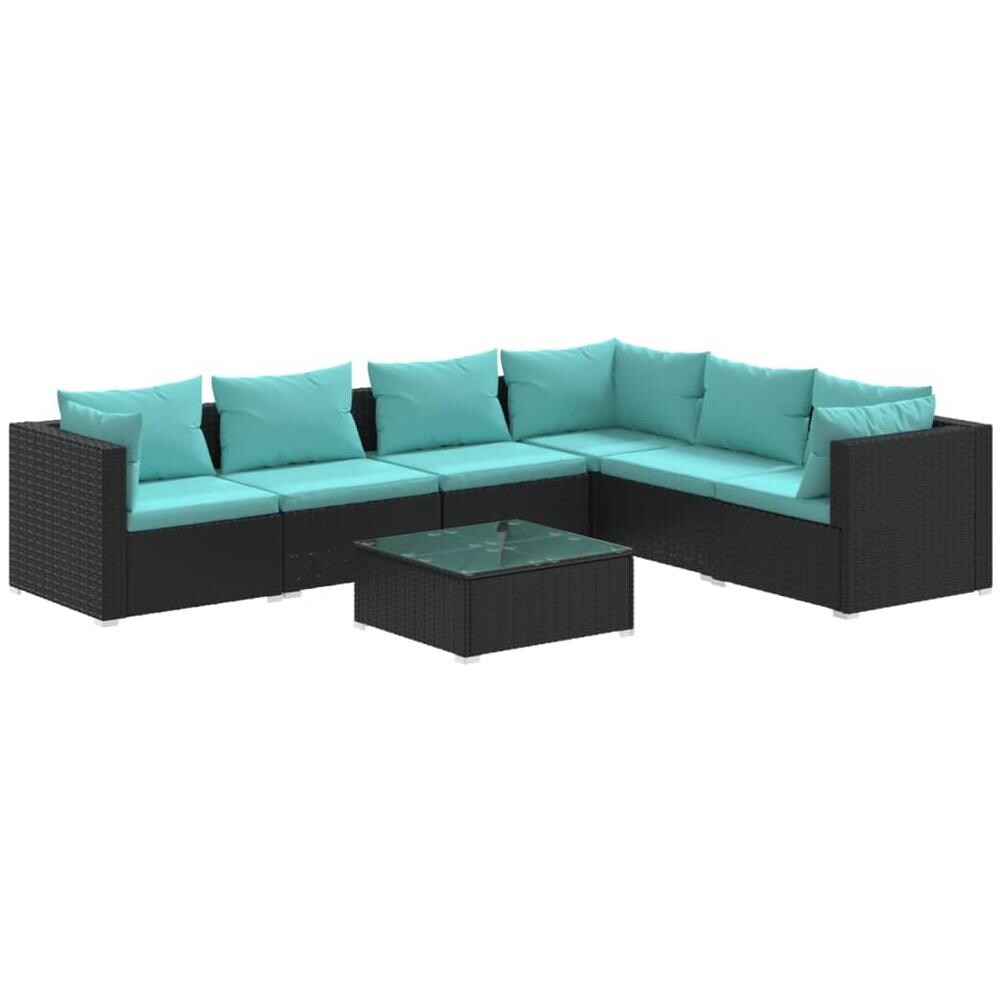 Set Divani Da Giardino 7 Pz Con Cuscini In Polyrattan Nero - Foto 1