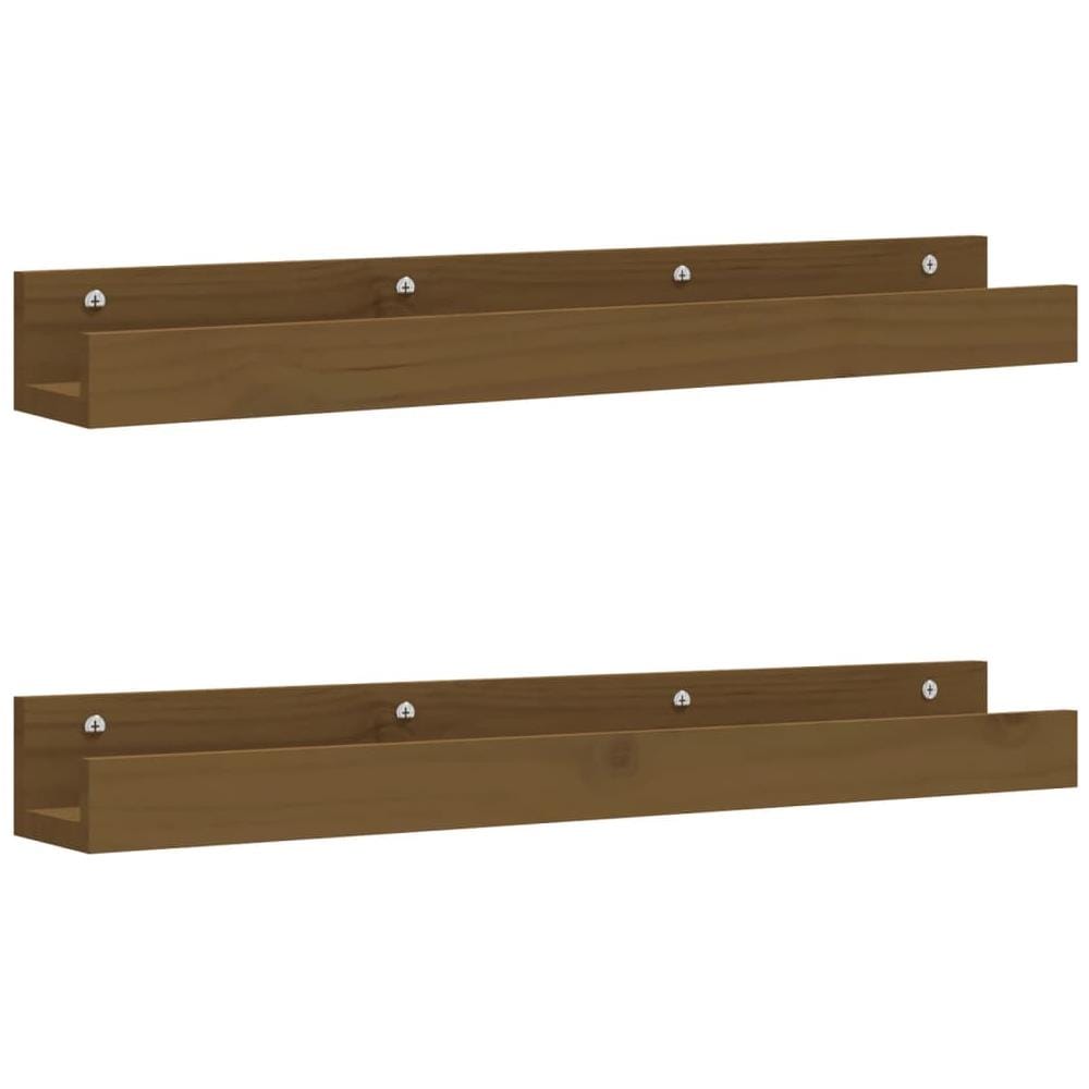 Mensole Da Parete 2 Pz Miele 80x12x9cm Legno Massello Di Pino - Foto 2
