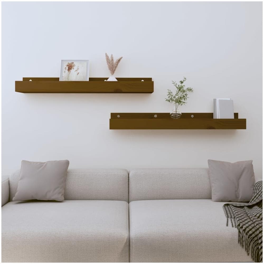 Mensole Da Parete 2 Pz Miele 80x12x9cm Legno Massello Di Pino - Foto 1