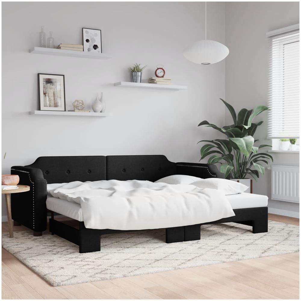 Divano Letto Con Letto Estraibile Nero 80x200 Tessuto - Foto 1