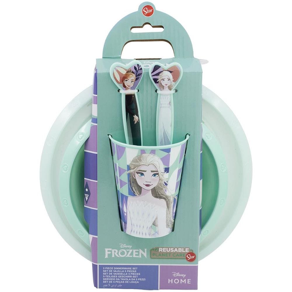 Disney Set Pappa 5 Pezzi Lilla E Azzurro In Plastica Frozen Elsa Anna Olaf Piatti Bicchiere Posate - Foto 2