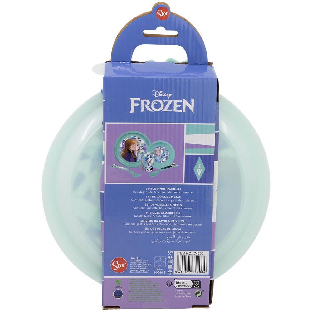 Disney Set Pappa 5 Pezzi Lilla E Azzurro In Plastica Frozen Elsa Anna Olaf Piatti Bicchiere Posate - Foto 3