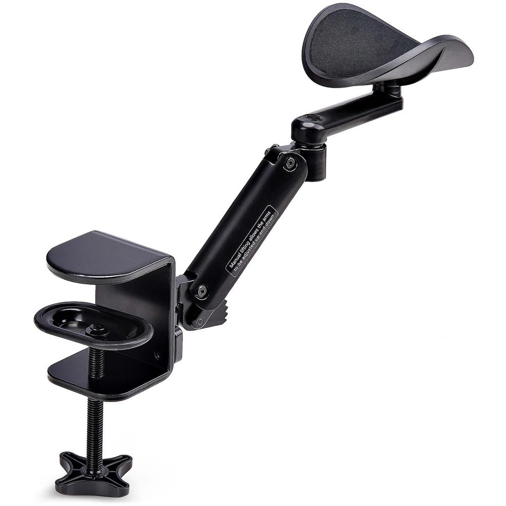 Bracciolo regolabile per scrivania, supporto ergonomico per braccio /gomito, rotazione di 360 gradi, installazione a morsetto / senza trapano, nero - Foto 2
