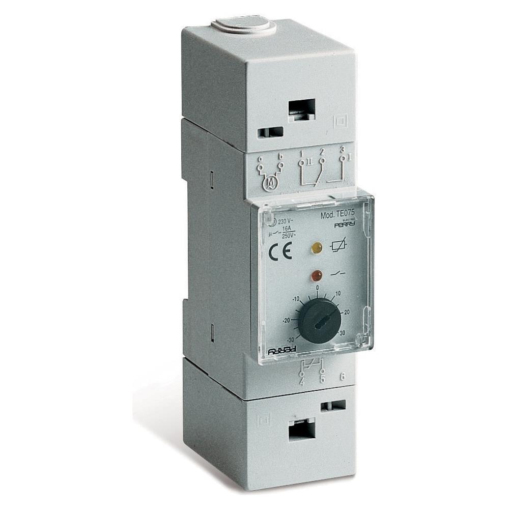 Termostato Elettronico Per Quadri Elettrici Perry 1tm Te075 Modulare 2 Din 35 Mm Campo Regolazione -30°c / +30°c Ingresso Sonda Remoto Lunghezza Cavo Sonda Remota Max 400 M 1 Livello Temperatura Led Indicazione Stato Relé Led Indicazione Sonda Guasta - Foto 2