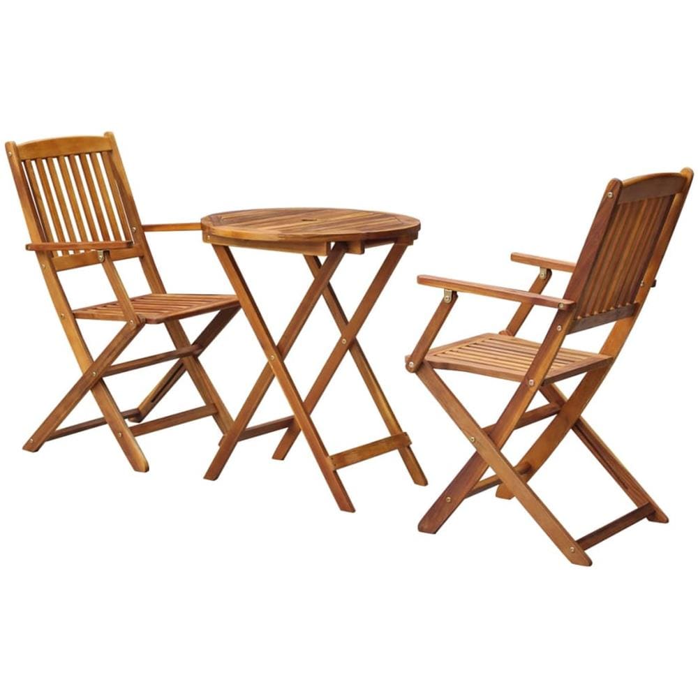 Set Bistrò Per Esterni 3 Pz Legno Di Acacia Pieghevole Rotondo - Foto 1