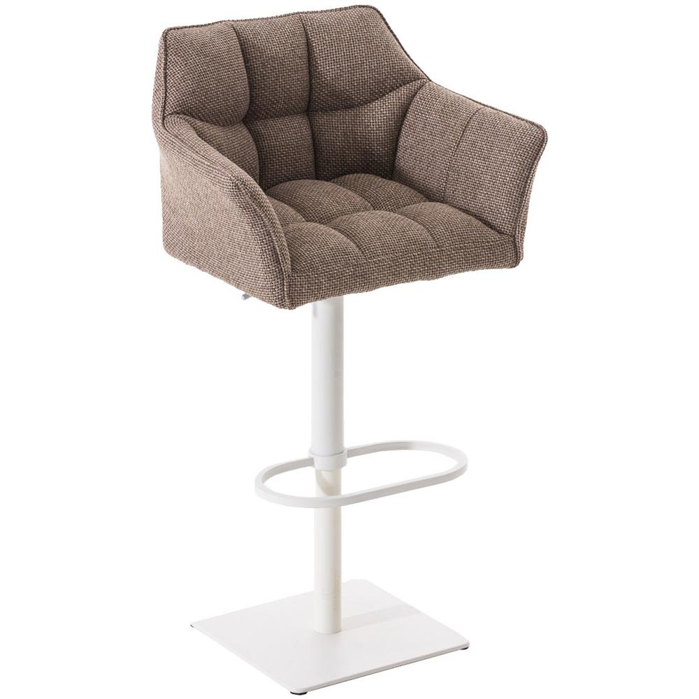 Sgabello Alto Bar Damaso I Sgabello Design Cucina Trapuntato in Tessuto con Braccioli E Schienale Imbottiti l Sedia Sgabello Bar Pub con Poggiapiedi Marrone Terra Bianco - Foto 1