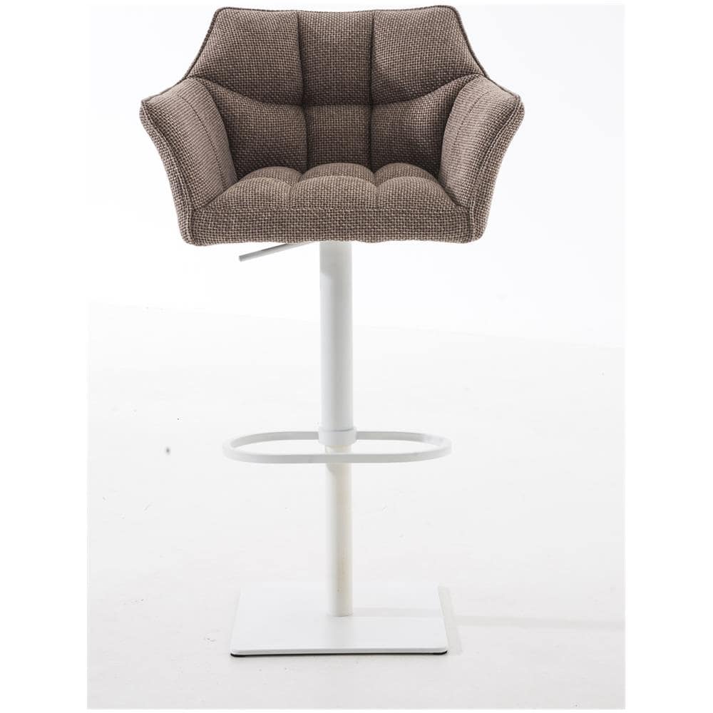 Sgabello Alto Bar Damaso I Sgabello Design Cucina Trapuntato in Tessuto con Braccioli E Schienale Imbottiti l Sedia Sgabello Bar Pub con Poggiapiedi Marrone Terra Bianco - Foto 2