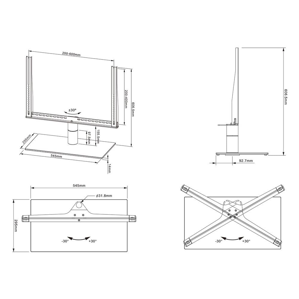 Base da Tavolo in Vetro con Rotazione per TV / Monitor da 32 a 60" VESA 600x400 Colore Nero - Foto 9