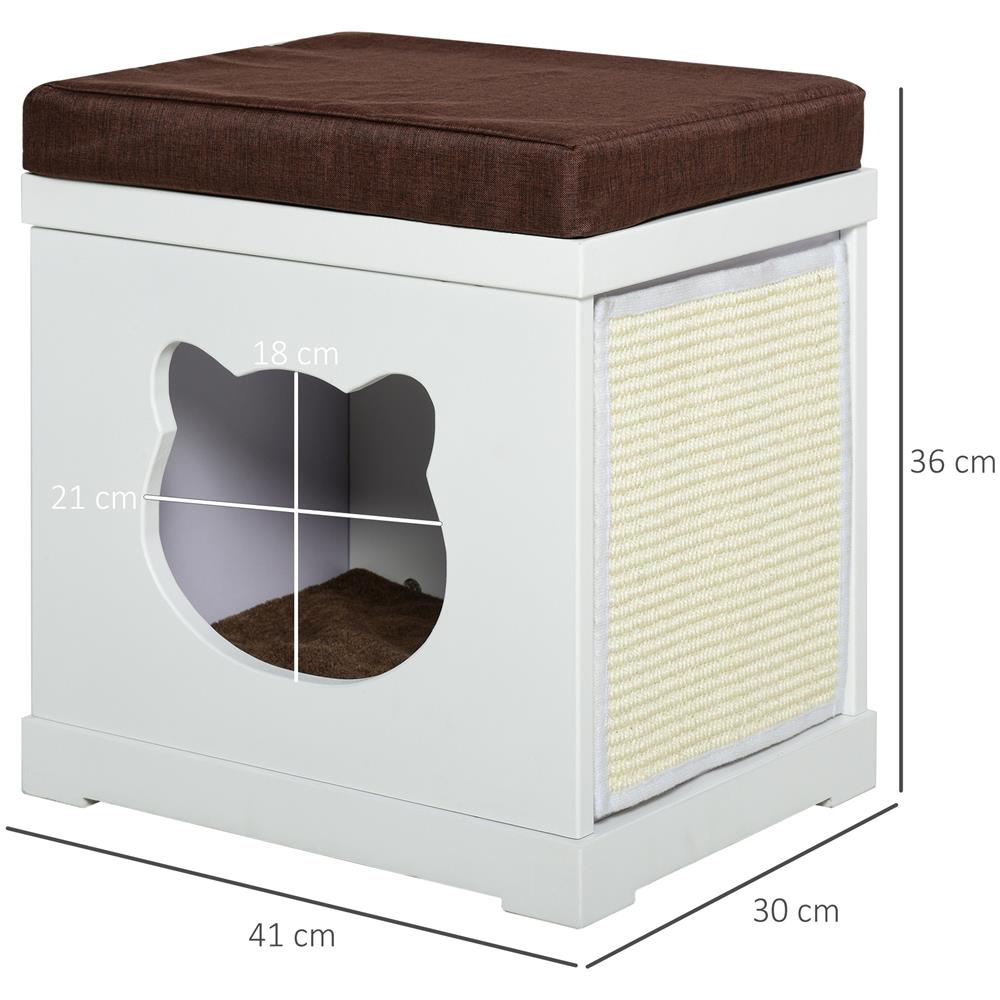 Cuccia Per Gatti In Legno Con 2 Cuscini E Tiragraffi Rimovibili, Bianco - Foto 2