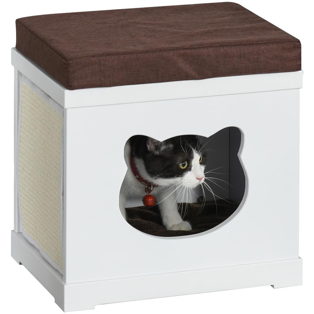 Cuccia Per Gatti In Legno Con 2 Cuscini E Tiragraffi Rimovibili, Bianco - Foto 1