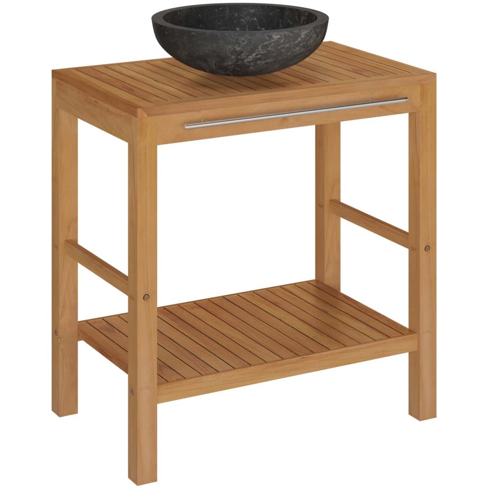 Armadietto Da Bagno In Legno Di Teak Con Lavabo In Marmo Nero - Foto 2