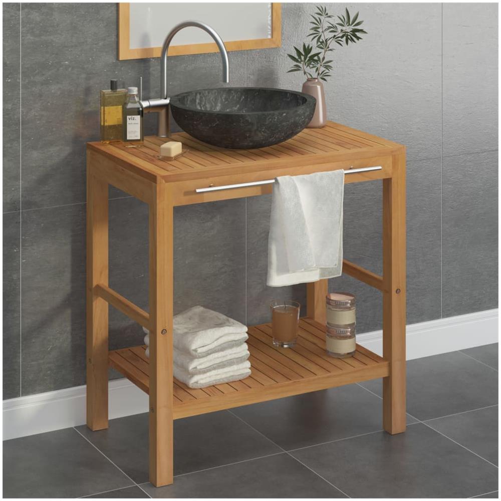 Armadietto Da Bagno In Legno Di Teak Con Lavabo In Marmo Nero - Foto 1