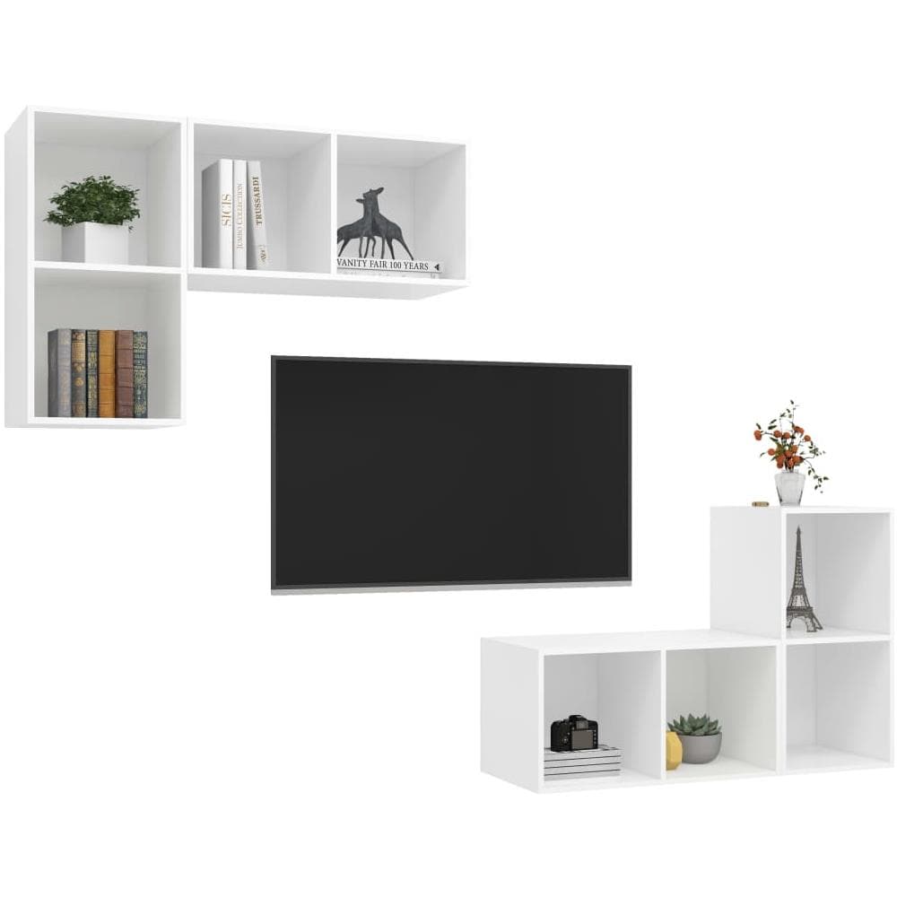 Mobili TV a Parete 4 pz Bianco in Legno Multistrato - Foto 4