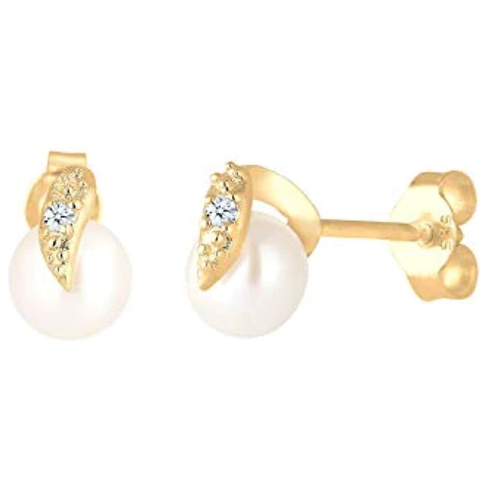 Orecchini A Perno Da Donna In Oro Giallo 14k Con Diamante Bianco E Perle Coltivate D'acqua Dolce - Foto 1