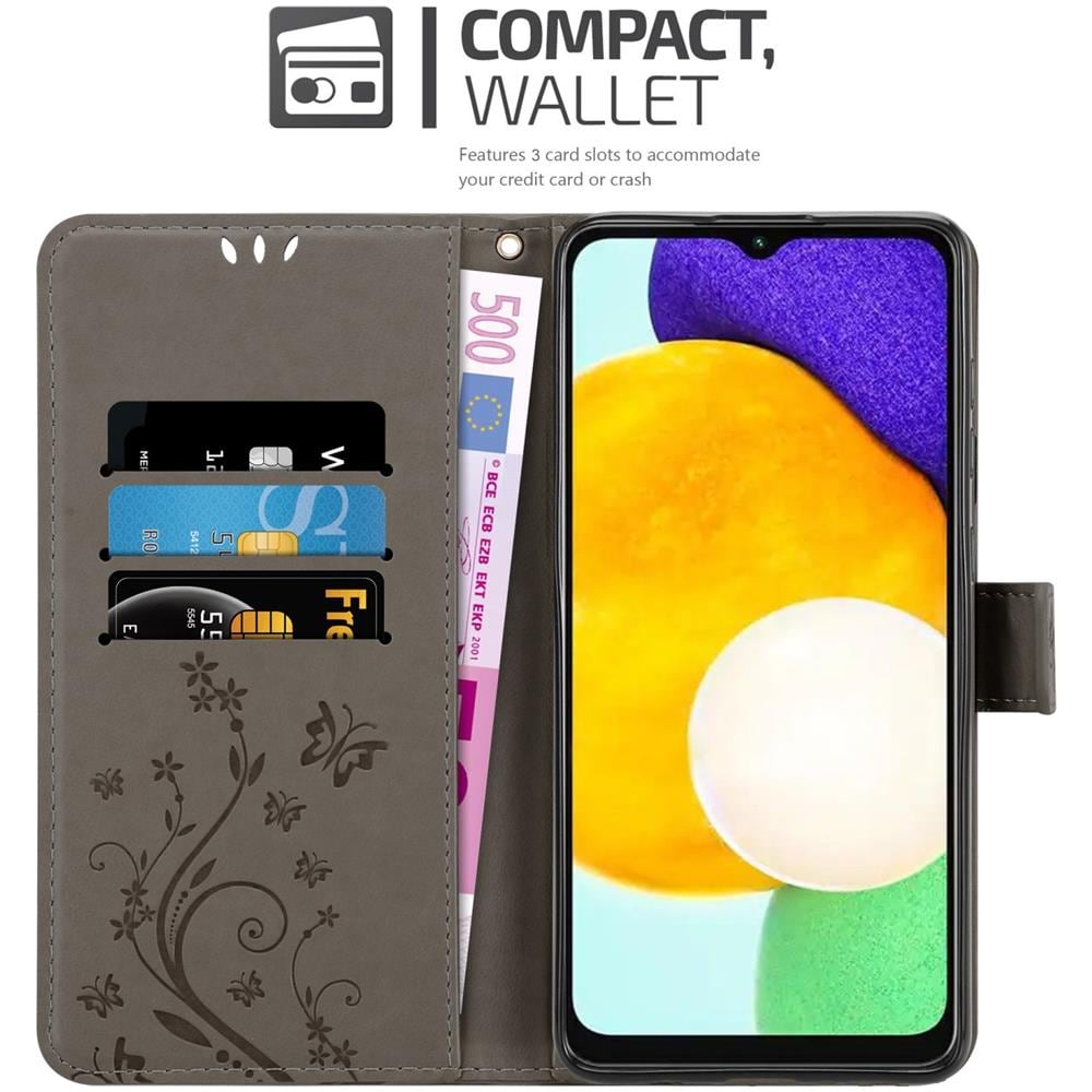 Custodia Compatibile Con Samsung Galaxy A13 5g In Grigio Fiore - Coperchio Protettivo In Design Floreale Con Chiusura Magnetica, Funzione Stand E Slot Per Carte - Foto 2