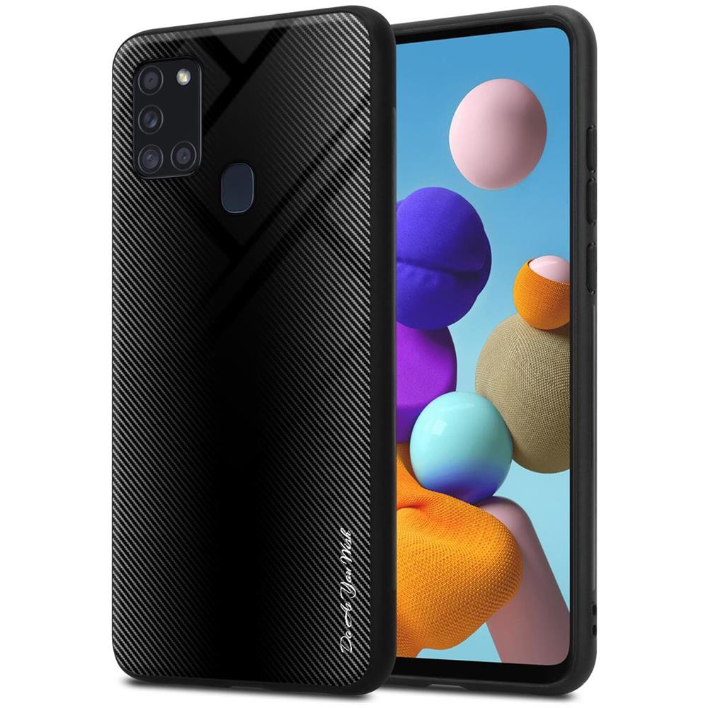 Custodia Compatibile Con Samsung Galaxy A21s - Ottica A Strisce In Opale Nero - Coperchio Protettivo In Vetro Temperato E Silicone Tpu - Foto 1