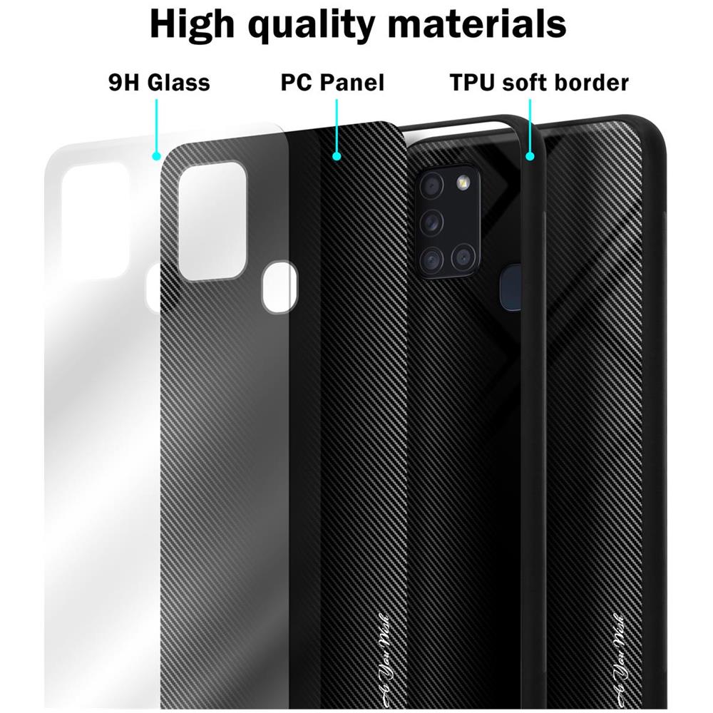 Custodia Compatibile Con Samsung Galaxy A21s - Ottica A Strisce In Opale Nero - Coperchio Protettivo In Vetro Temperato E Silicone Tpu - Foto 7