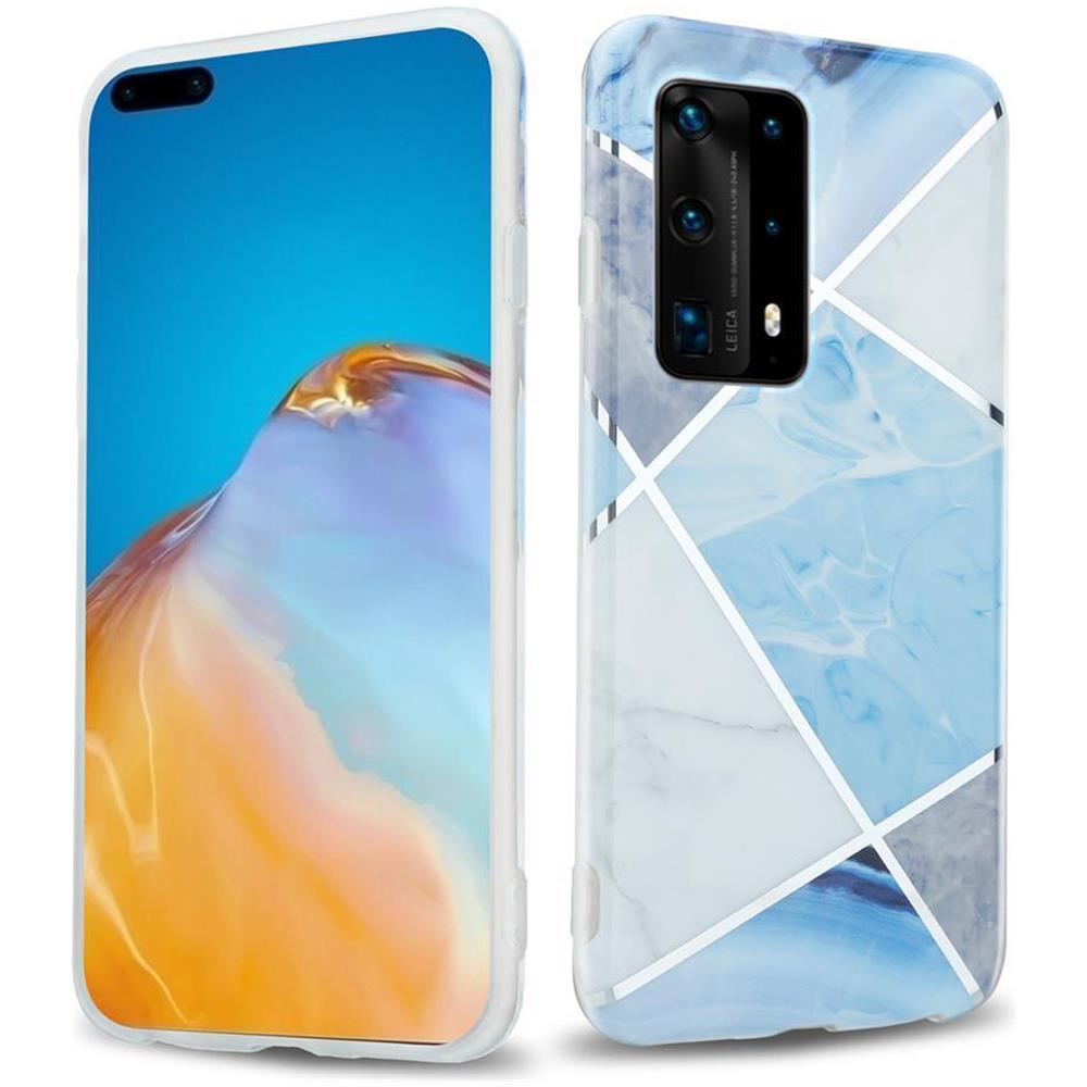 Custodia Compatibile Con Huawei P40 Pro In Marmo Grigio Bianco Blu No. 2 - Coperchio Protettivo In Silicone Tpu Con Motivo A Mosaico - Foto 1
