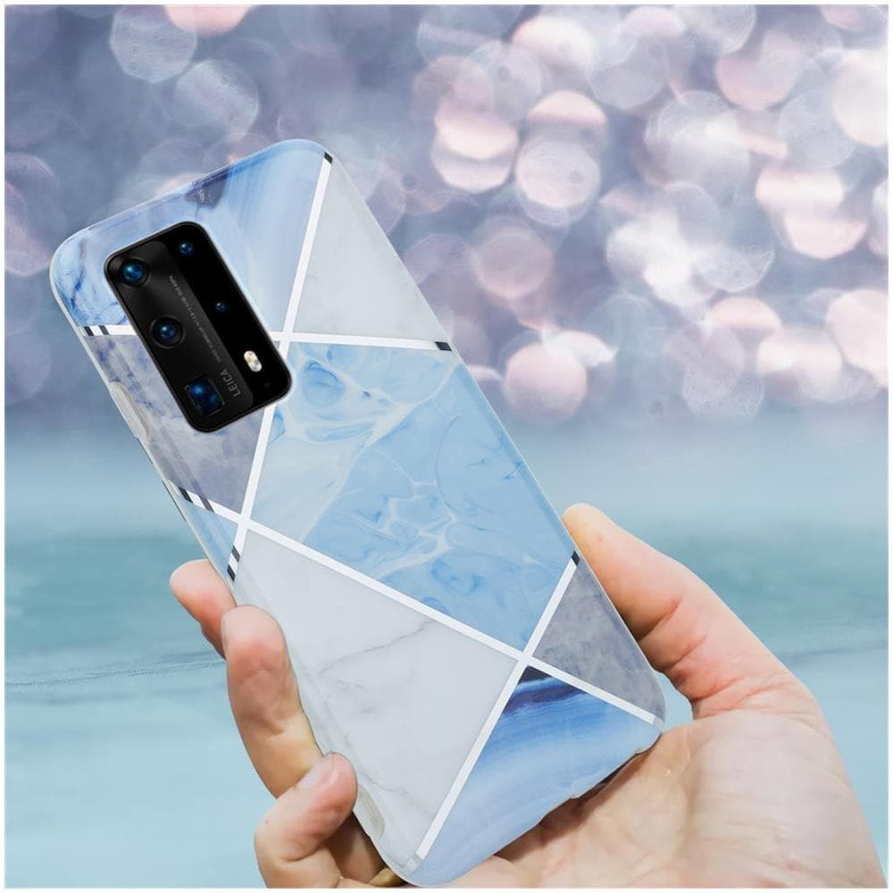 Custodia Compatibile Con Huawei P40 Pro In Marmo Grigio Bianco Blu No. 2 - Coperchio Protettivo In Silicone Tpu Con Motivo A Mosaico - Foto 8