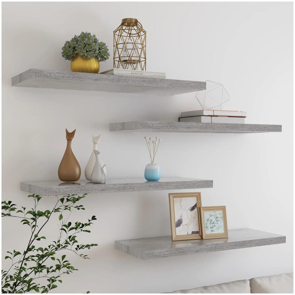 Scaffali A Parete 4 Pz Grigio Cemento 80x23,5x3,8 Cm In Mdf - Foto 1