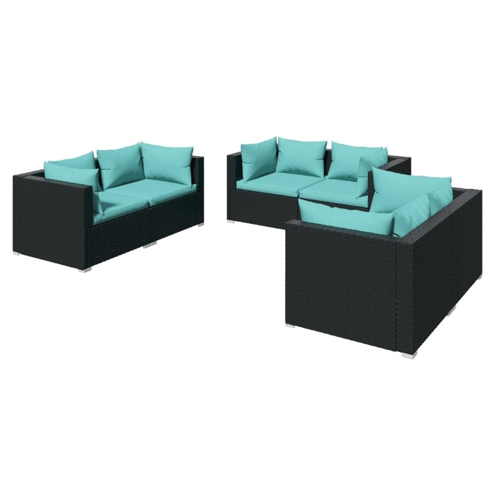 Set Divani Da Giardino 6 Pz Con Cuscini In Polyrattan Nero - Foto 2
