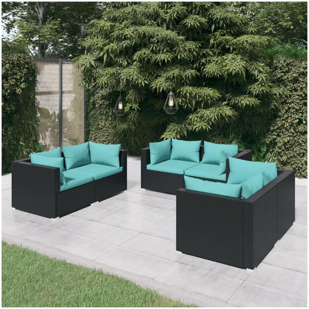 Set Divani Da Giardino 6 Pz Con Cuscini In Polyrattan Nero - Foto 1