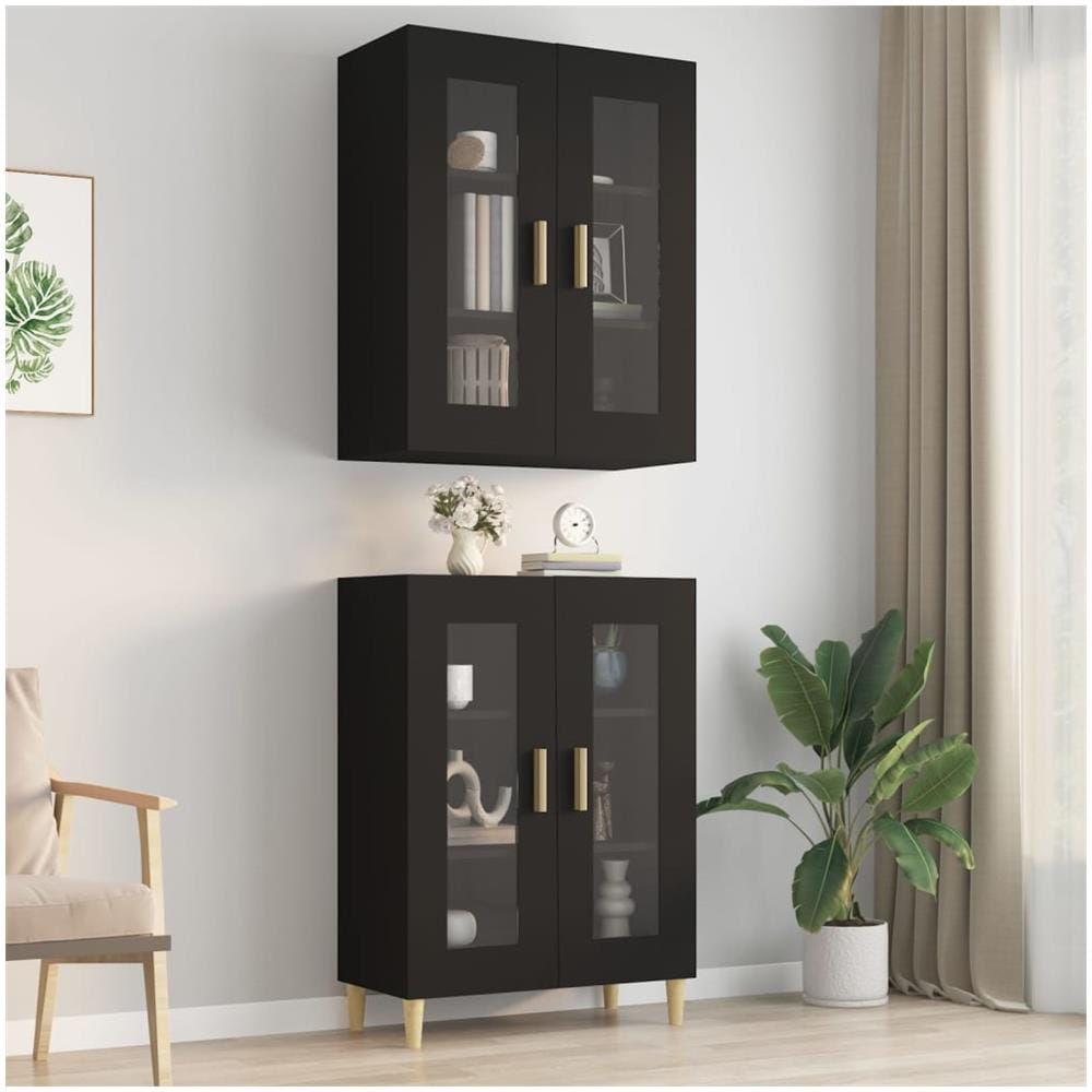 Armadietto Pensile A Parete Nero 69,5x34x90 Cm - Foto 1