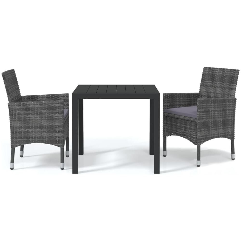 Set Da Pranzo Per Giardino 3 Pz Con Cuscini Polyrattan Grigio - Foto 2