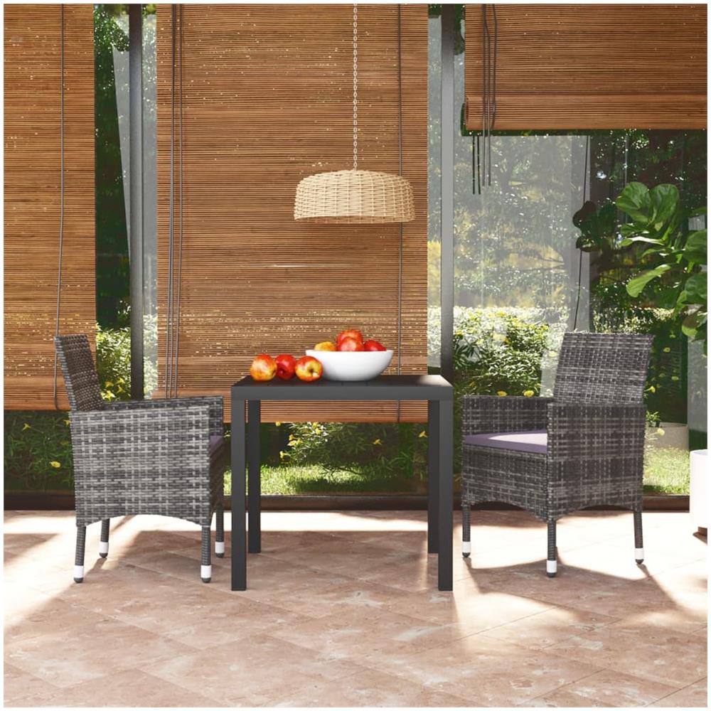 Set Da Pranzo Per Giardino 3 Pz Con Cuscini Polyrattan Grigio - Foto 1