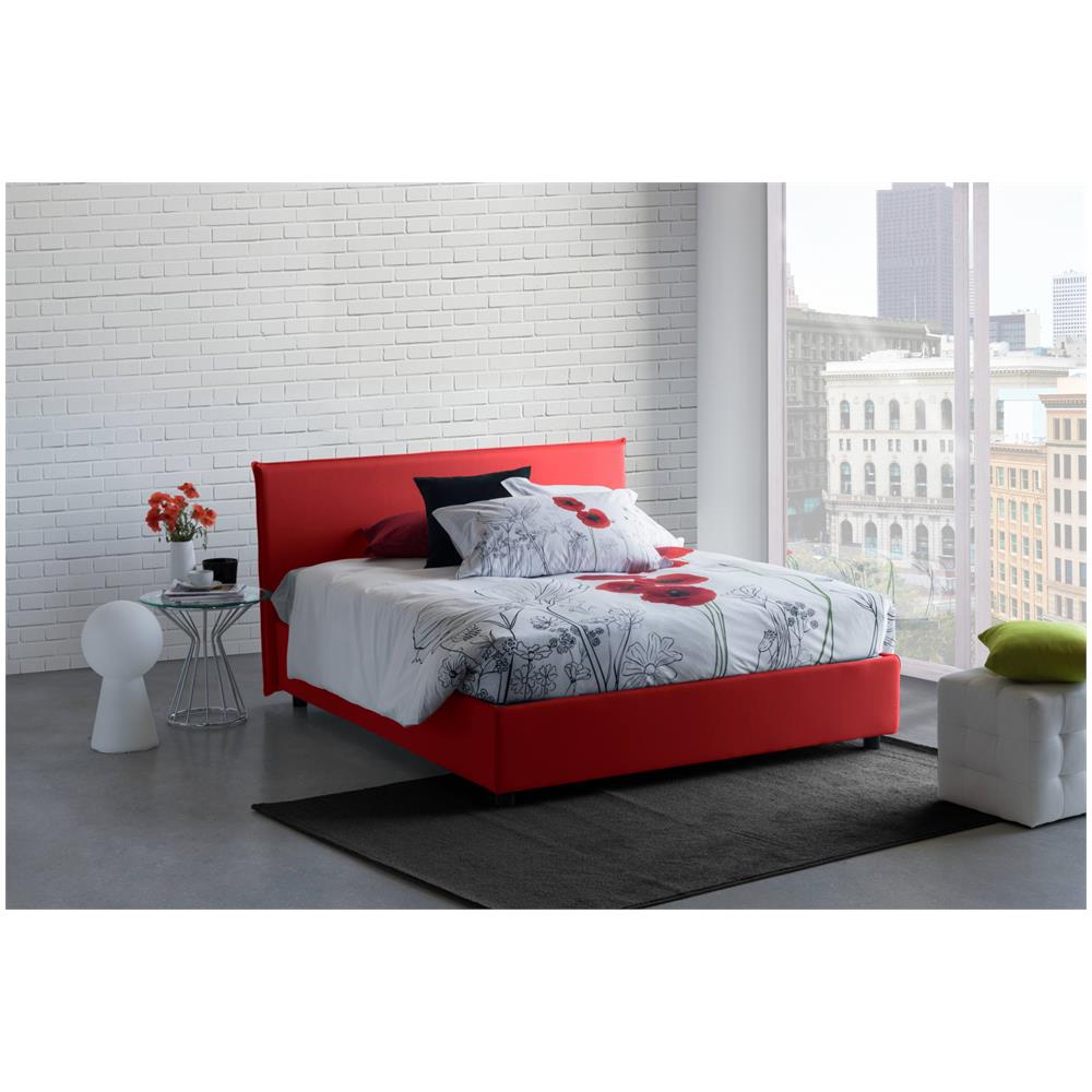 Letto Matrimoniale Berenice, Letto Contenitore Con Rivestimento In Tessuto, 100% Made In Italy, Apertura Frontale, Adatto Per Materasso Cm 140x200, Rosso - Foto 1