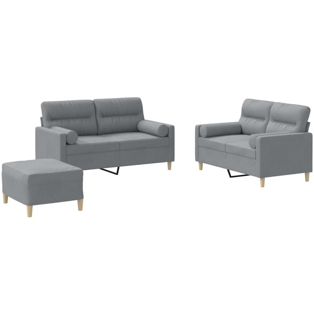 Set Divani 3 Pz Con Cuscini Grigio Chiaro In Tessuto - Foto 2