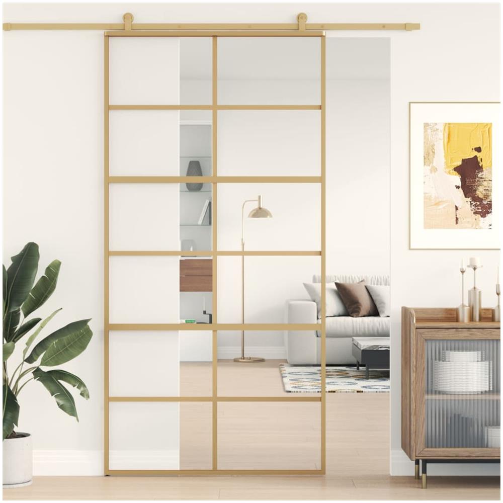 Porta Scorrevole Oro 102,5x205 Vetro Trasparente Esg Alluminio - Foto 1