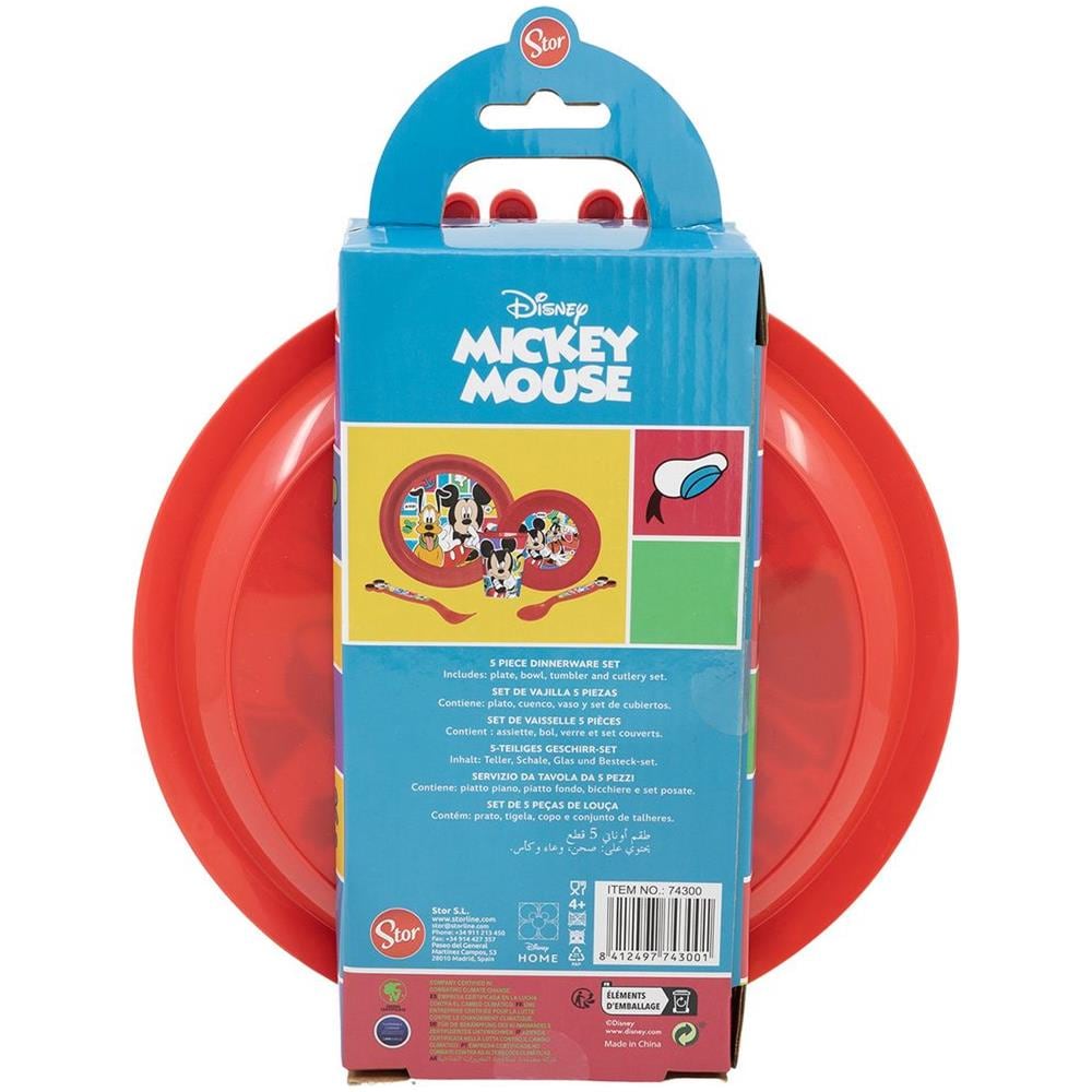 Disney Set Pappa 5 Pezzi Rosso E Blu In Plastica Topolino Mickey Mouse Piatti Bicchiere Posate - Foto 3