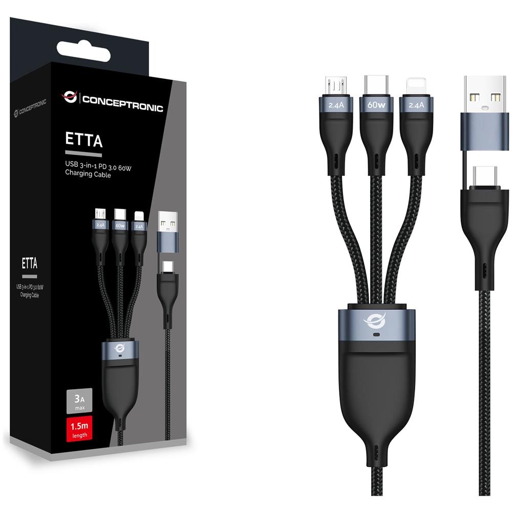 ETTA05B15 Cavo USB 2.0 1,5 m USB C USB C /Micro-USB B /Lightning Nero - Foto 2