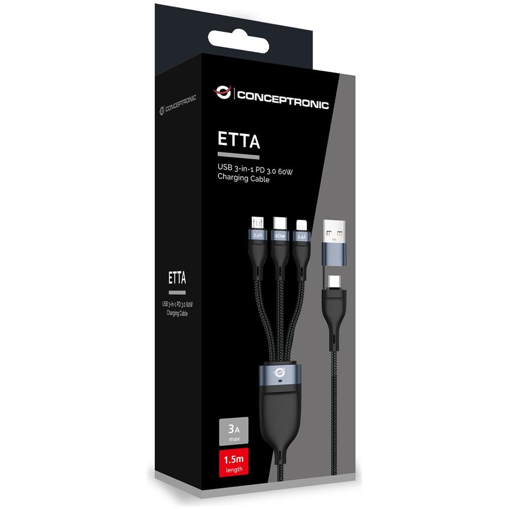 ETTA05B15 Cavo USB 2.0 1,5 m USB C USB C /Micro-USB B /Lightning Nero - Foto 3