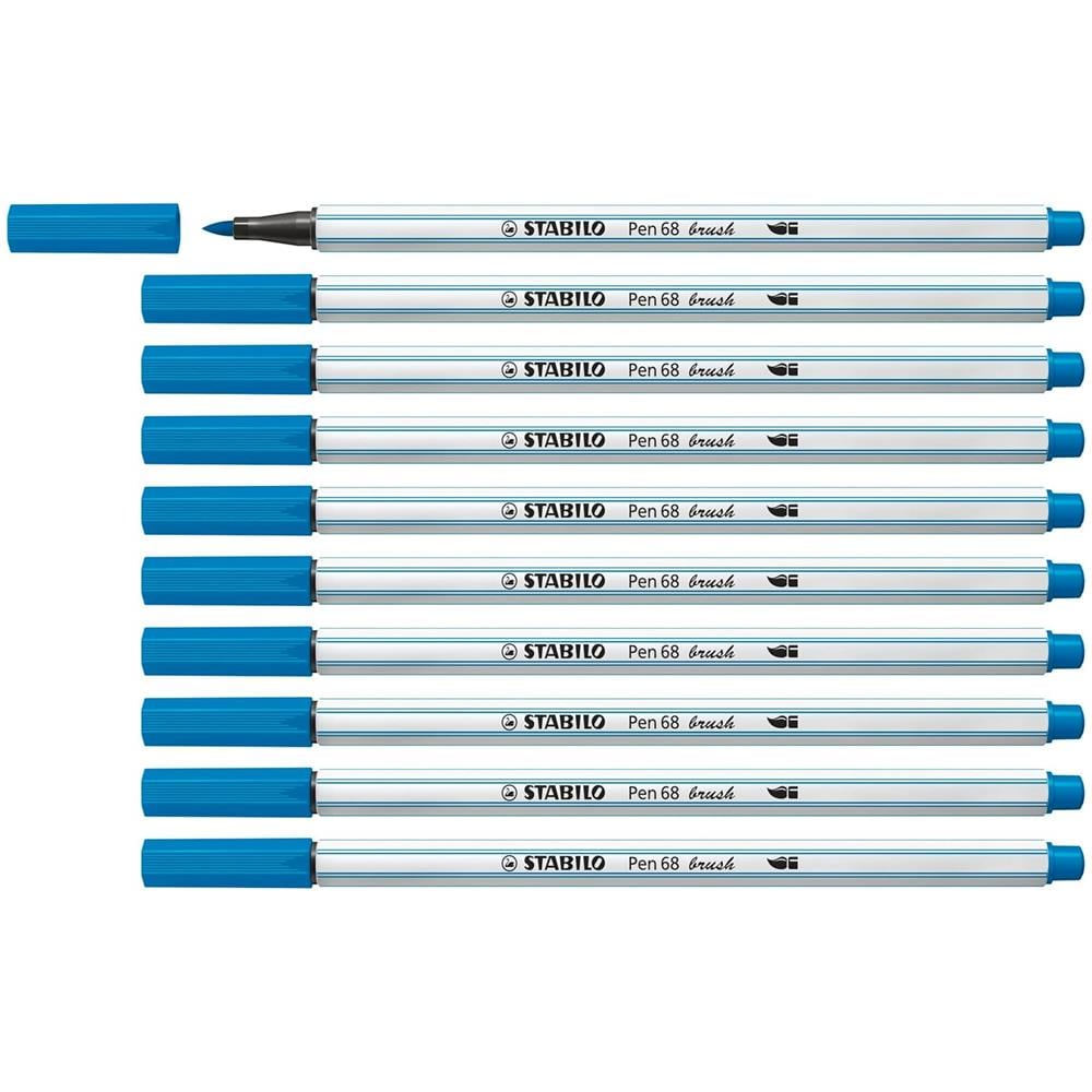 Pen 68 brush - Pennarello Premium con punta a pennello - Confezione da 10 - Azzurro chiaro - Foto 1