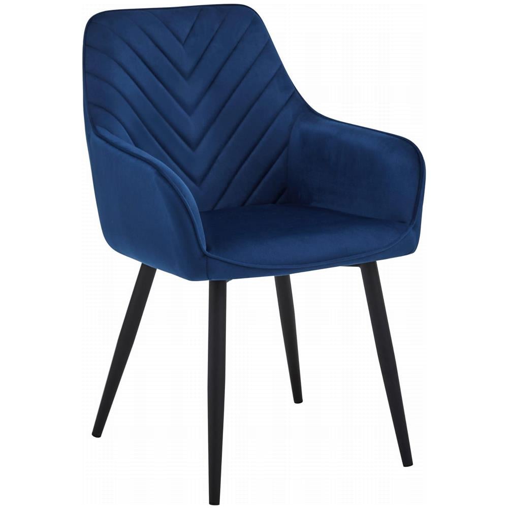 Sedia da pranzo WAAV - Velluto blu navy con gambe nere x 1 - Foto 1