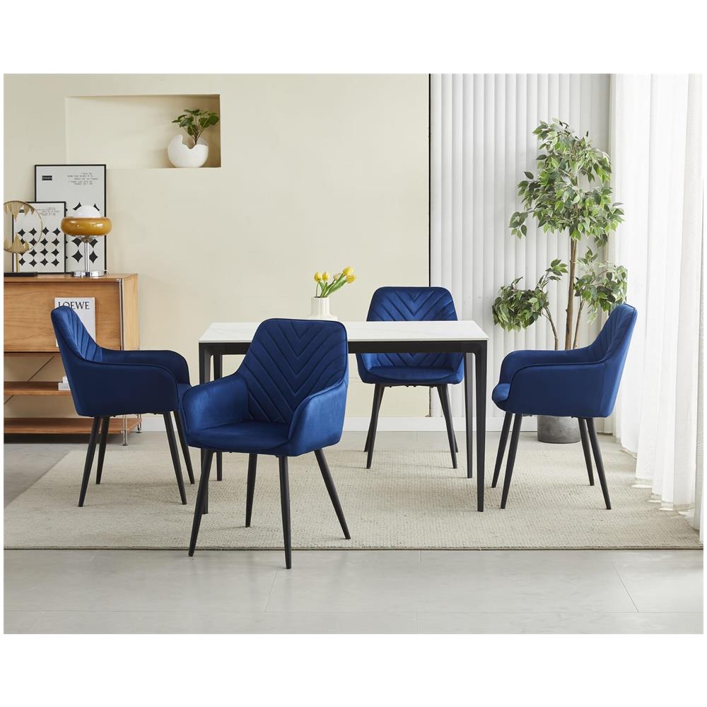 Sedia da pranzo WAAV - Velluto blu navy con gambe nere x 1 - Foto 8