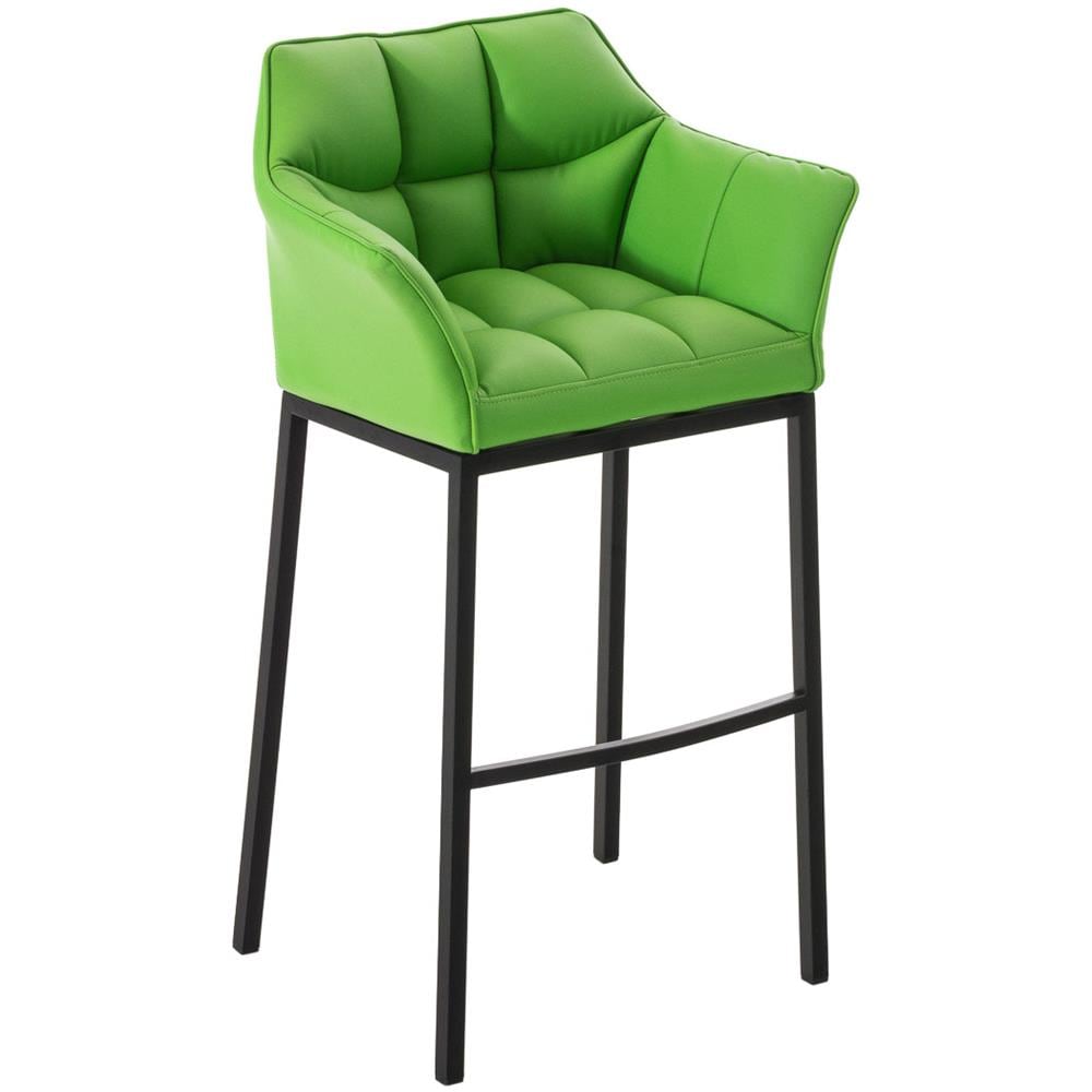 Sgabello Alto Bar DAMASO in Similpelle - Sedia Sgabello con Braccioli e Schienale Imbottiti e Poggiapiedi l Sgabello Fisso Bar Cucina Pub in Acciaio - H 83 cm Verde Nero - Foto 1