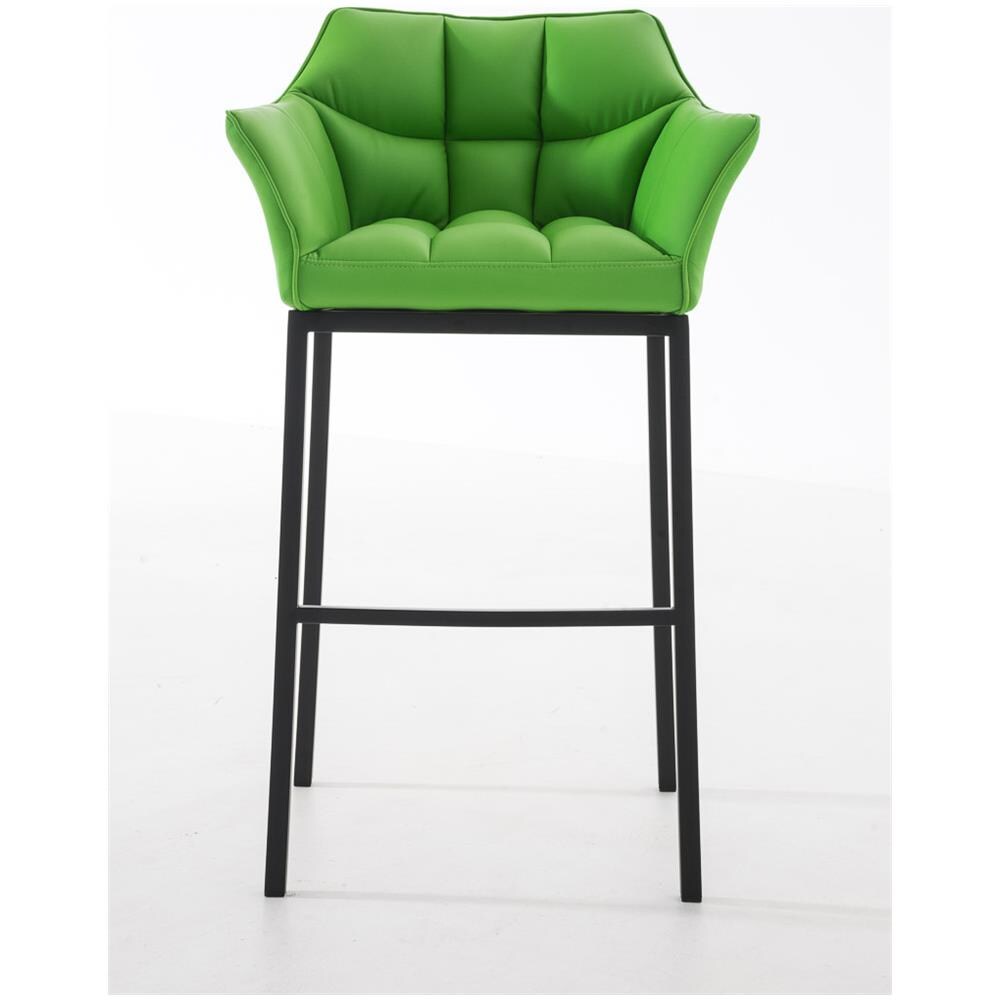 Sgabello Alto Bar DAMASO in Similpelle - Sedia Sgabello con Braccioli e Schienale Imbottiti e Poggiapiedi l Sgabello Fisso Bar Cucina Pub in Acciaio - H 83 cm Verde Nero - Foto 2