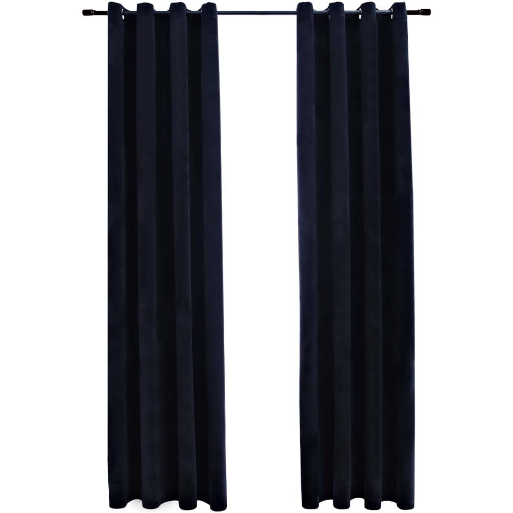 Tende Oscuranti Con Anelli 2 Pz Nere In Velluto 140x245 Cm - Foto 2