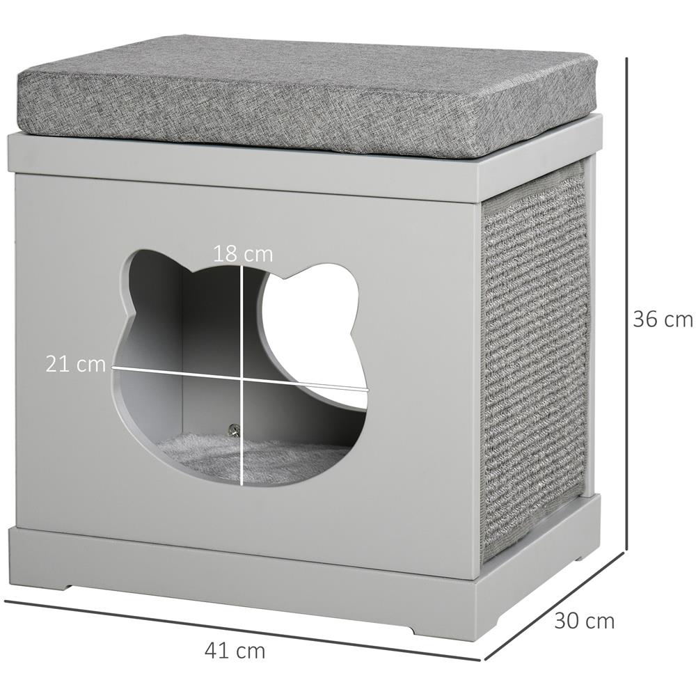 Cuccia Per Gatti In Legno Con 2 Cuscini E Tiragraffi Rimovibili, Grigio - Foto 3