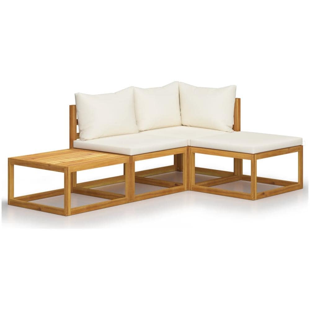 Set Divani da Giardino 4 pz con Cuscini Crema in Legno Acacia - Foto 1