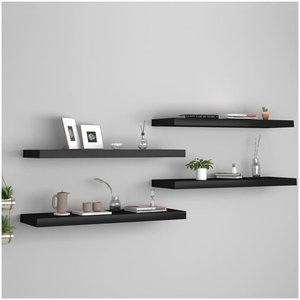 Scaffali A Parete 4 Pz Neri 80x23,5x3,8 Cm In Mdf - Foto 1