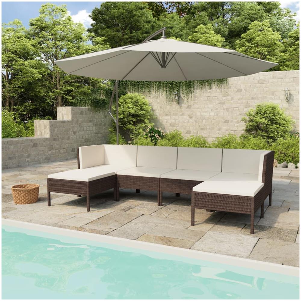 Set Divani Da Giardino 6 Pz Con Cuscini In Polyrattan Marrone - Foto 1