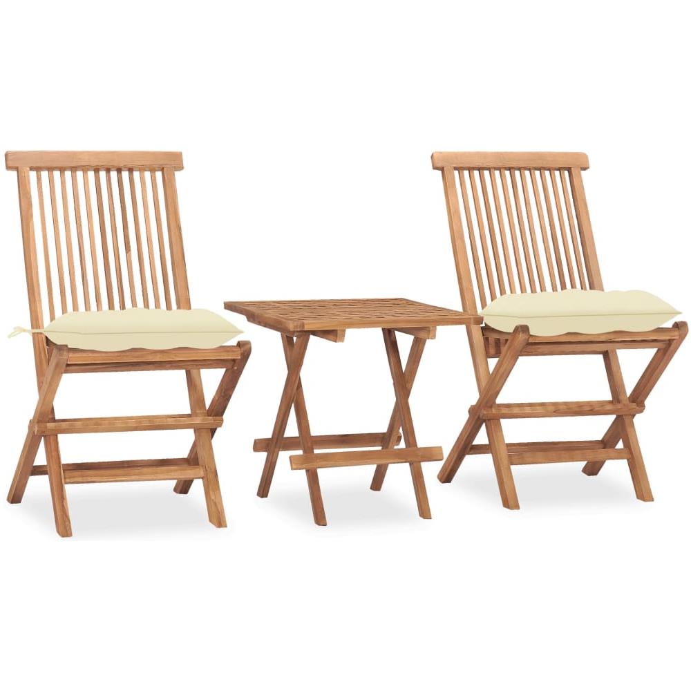 Set da Pranzo Giardino Pieghevole 3 pz Cuscino Massello di Teak - Foto 1