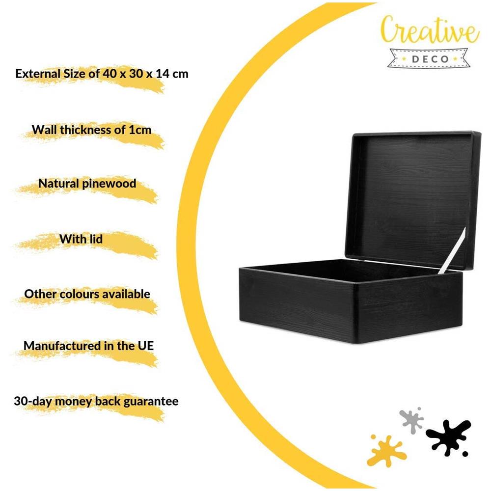Xl Grande Nero Scatola Di Legno Con Coperchio | L40 X P30 X H14 Cm (+ / - 1) | Conteniore Portaoggetti Portagiochi Cofanetto | Perfetta Per Decoupage Documenti Giocattoli Attrezzi - Foto 5