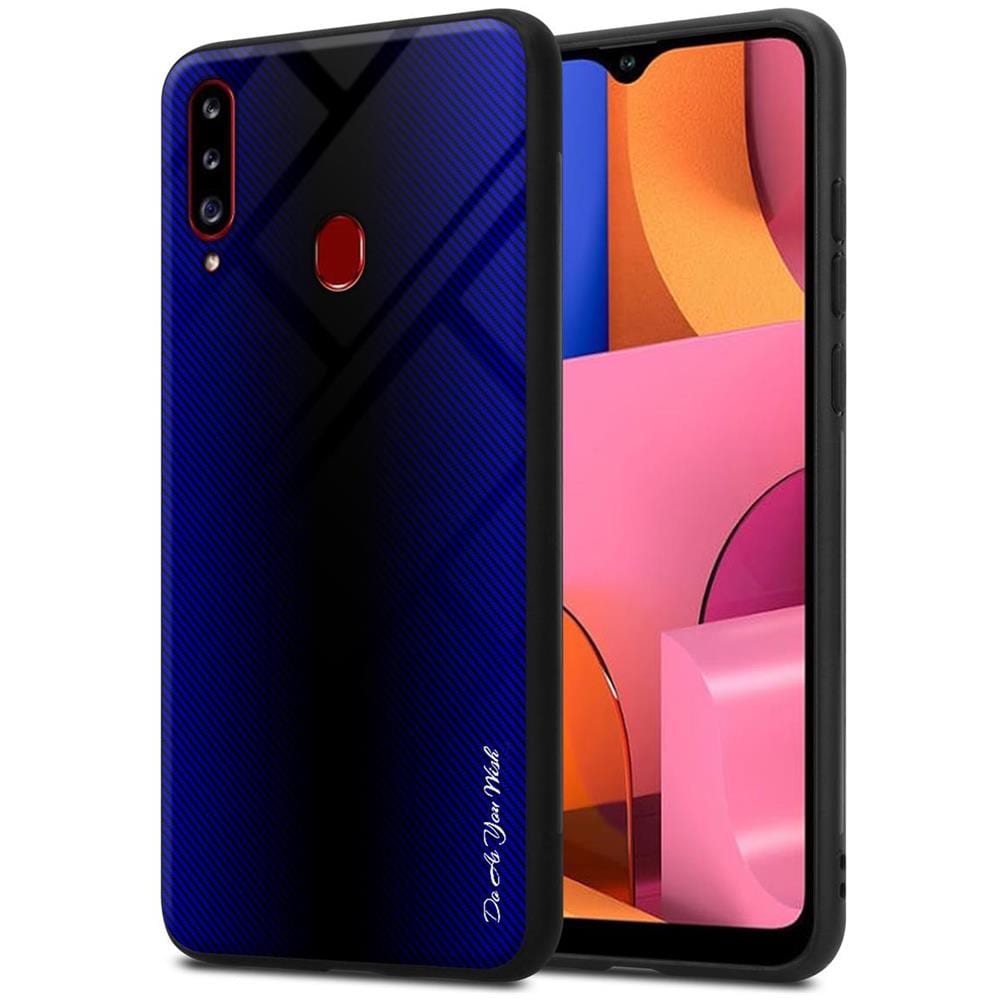 Custodia Compatibile Con Samsung Galaxy A20s - Ottica A Strisce In Cobalto Viola - Coperchio Protettivo In Vetro Temperato E Silicone Tpu - Foto 1