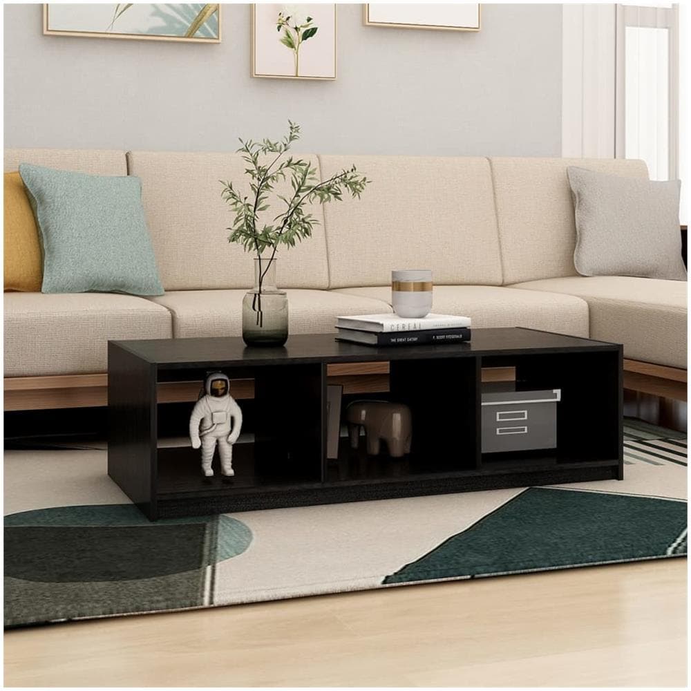Tavolino Da Salotto Nero 110x50x34 Cm Legno Massello Di Pino - Foto 3