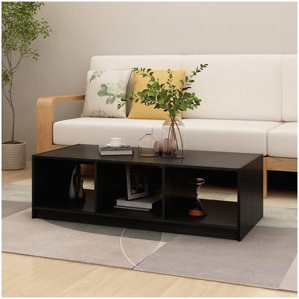Tavolino Da Salotto Nero 110x50x34 Cm Legno Massello Di Pino - Foto 1